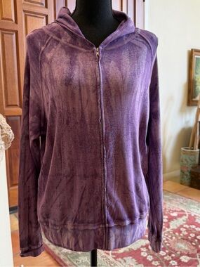 Purple Mineral Washed Glima Zip Up Hoodie Sweatshirt Workout Size XL 100% Cotton